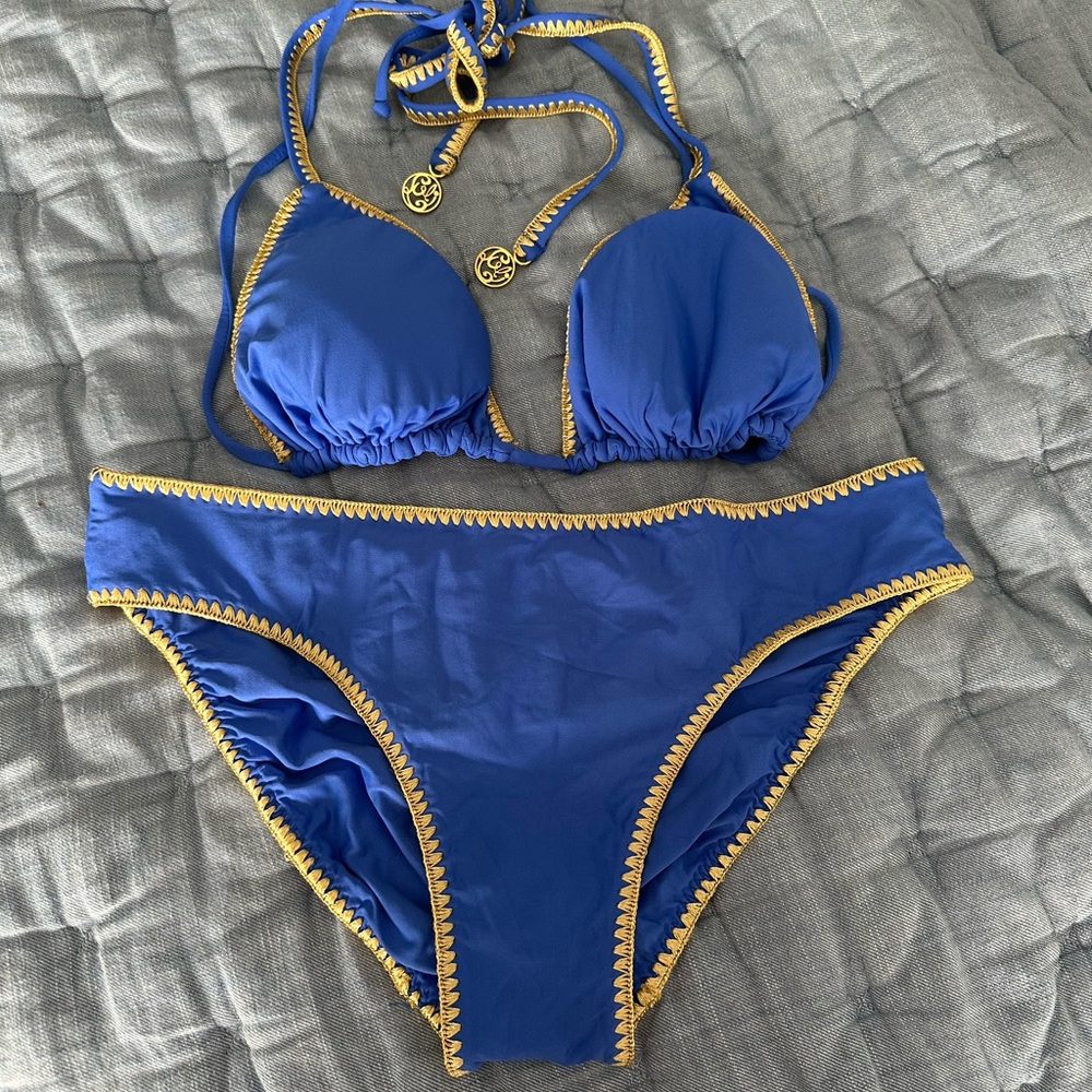 Luli Fama Blue and Gold Bikini